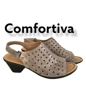 Comfortiva Taupe Perforated Slingback Heeled Sandals